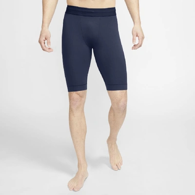 Shop Nike Men's  Yoga Dri-fit Infinalon Shorts In Midnight Navy,black