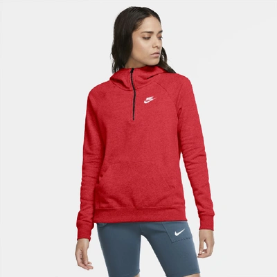 Shop Nike Sportswear Essential Women's 1/4-zip Hoodie (chile Red) In Chile Red,heather,white