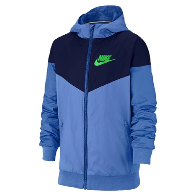 Shop Nike Sportswear Windrunner Big Kids' Jacket In Pacific Blue,blue Void,pacific Blue,green Spark