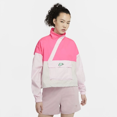 Shop Nike Sportswear Icon Clash Women's Woven Anorak (hyper Pink) - Clearance Sale In Hyper Pink,light Bone,pink Foam