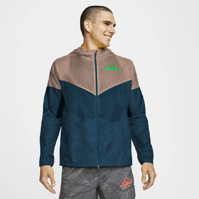 Shop Nike Windrunner Men's Hooded Trail Running Jacket (valerian Blue) - Clearance Sale In Valerian Blue,desert Dust,poison Green