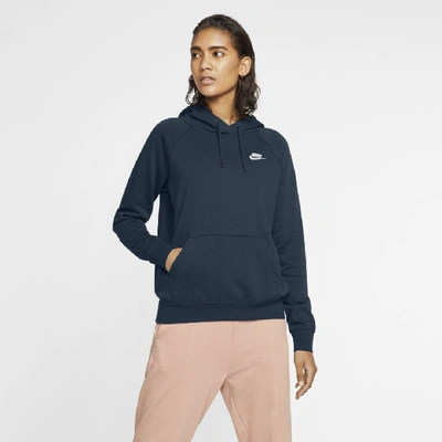 Shop Nike Sportswear Essential Women's Fleece Pullover Hoodie (deep Ocean) In Deep Ocean,white