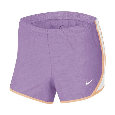 Shop Nike Dri-fit Tempo Big Kids' Running Shorts In Violet Star,white,orange Chalk,white
