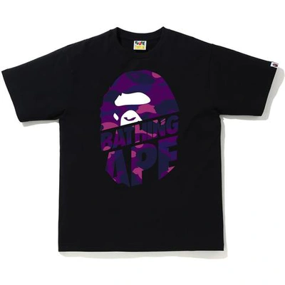 Pre-owned Bape Color Camo Peek Ape Head T-shirt Black/purple