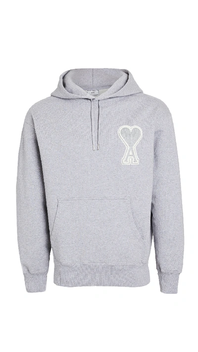 Shop Ami Alexandre Mattiussi Heart Logo Pullover Hoodie In Heather Grey