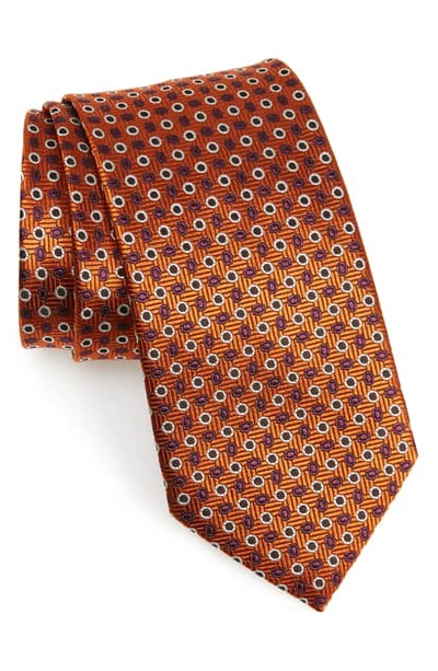 Shop Brioni Geometric Silk Tie In Orange/ Bordeaux