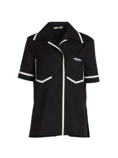 Shop Fendi Collared Popeline Bowling Shirt In Black
