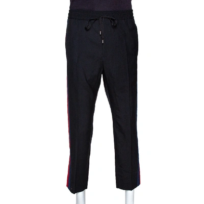 Pre-owned Gucci Black Mohair & Wool Web Stripe Trim Trousers Xl