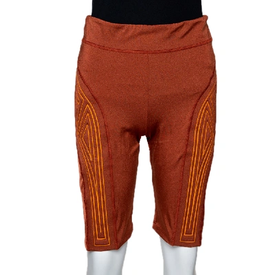Pre-owned Fendi Burnt Orange Logo Embossed Cycling Shorts M