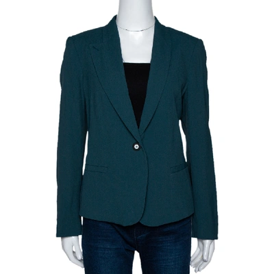 Pre-owned Kenzo Forest Green Crepe Gathered Detail Single Button Blazer M