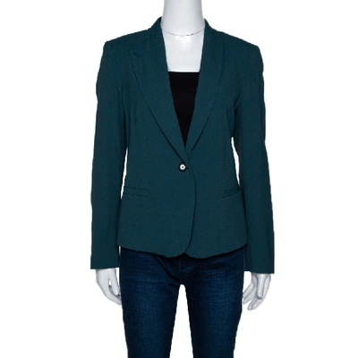 Pre-owned Kenzo Forest Green Crepe Gathered Detail Single Button Blazer L