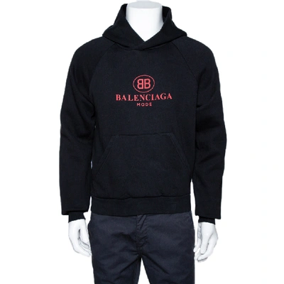 Pre-owned Balenciaga Black Bb Mode Print Cotton Hooded Sweatshirt Xs