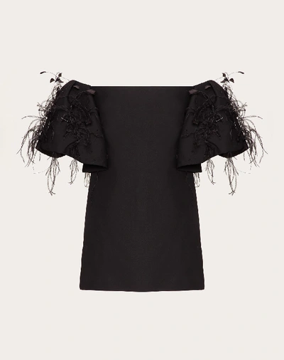 Shop Valentino Short Embroidered Crepe Couture Dress In Black