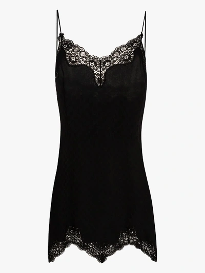 Shop Gucci Gg Supreme Silk Slip Dress In Black