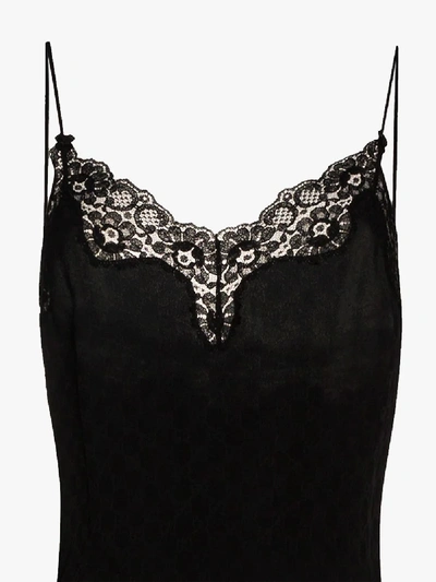 Shop Gucci Gg Supreme Silk Slip Dress In Black
