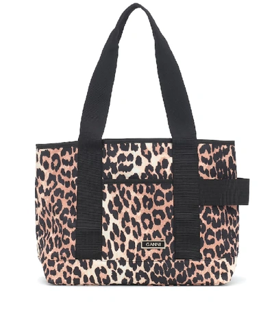 Shop Ganni Leopard-print Tote In Brown