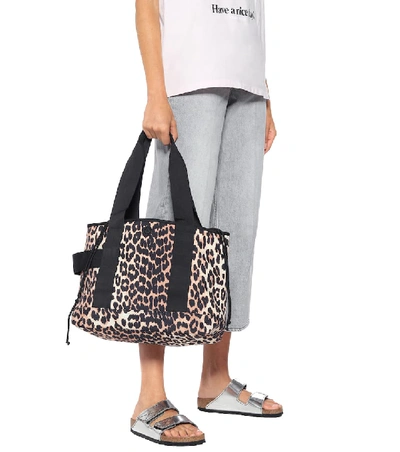 Shop Ganni Leopard-print Tote In Brown