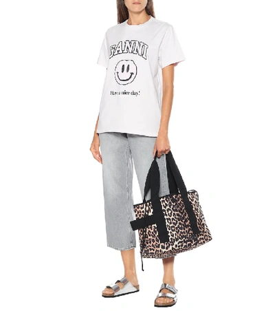 Shop Ganni Leopard-print Tote In Brown