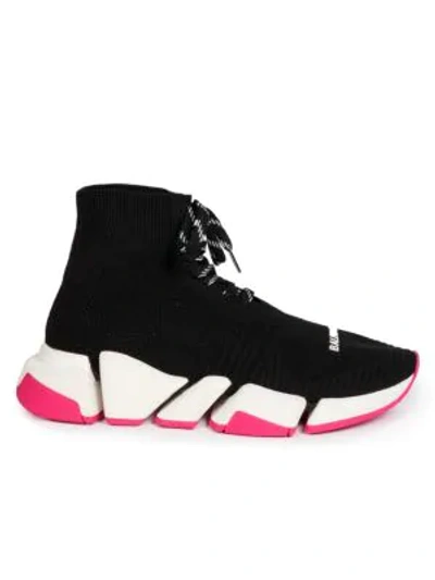 Shop Balenciaga Speed.2 Lace-up Sneakers In Black White Neon Pink