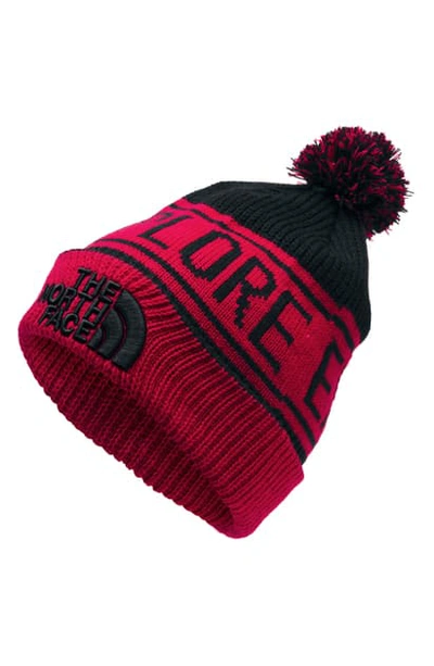 Shop The North Face Retro Pom Beanie In Red/ Black
