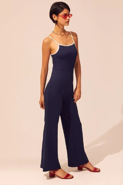 Shop Solid & Striped Wrap Apron Jumpsuit In Deep Navy
