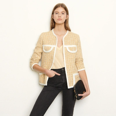 Shop Sandro Tailored Jacket In Fancy Tweed In Beige