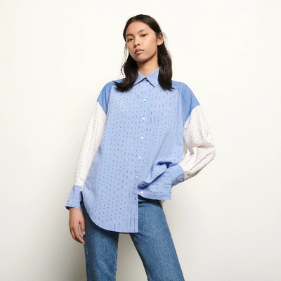 Shop Sandro Oversized Striped Patchwork Shirt In Bleu/blanc