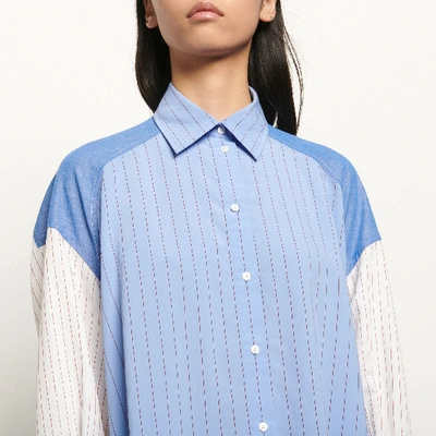 Shop Sandro Oversized Striped Patchwork Shirt In Bleu/blanc