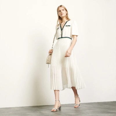 Sandro Long Pleated Dress With Short Sleeves In White | ModeSens