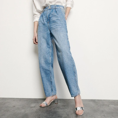 Shop Sandro High-waisted Jeans With Pearl Buttons In Bleu Jean
