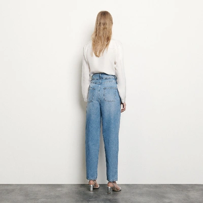 Shop Sandro High-waisted Jeans With Pearl Buttons In Bleu Jean