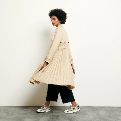 Sandro Pleated Trench Coat With Belt In Beige | ModeSens