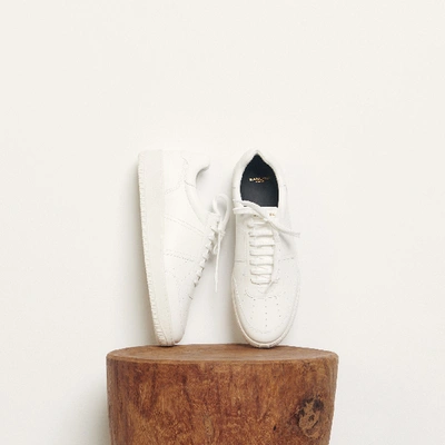 Shop Sandro Plain Leather Sneakers In White