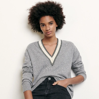 Shop Sandro Sweater With Constrasting Neckline In Grey