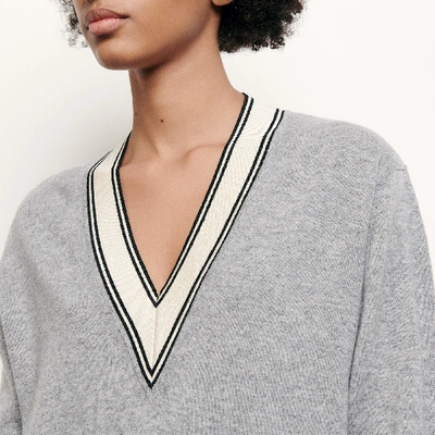Shop Sandro Sweater With Constrasting Neckline In Grey
