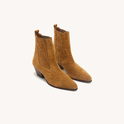 Shop Sandro Leather Ankle Boots With Elastic In Ambre