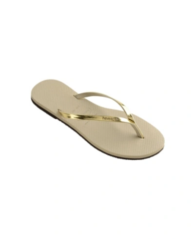 Shop Havaianas Women's You Metallic Flip Flop Sandals Women's Shoes In Sand Gray, Light Golden