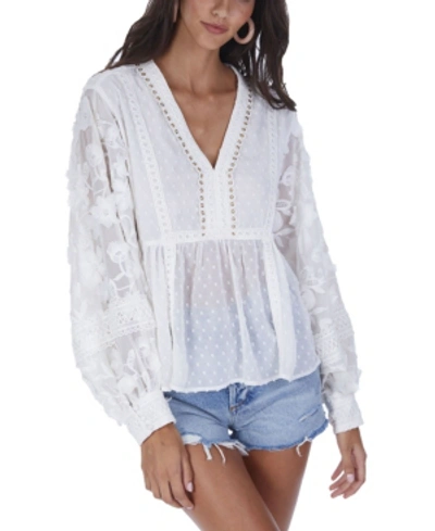 Shop Allison New York Women's Floral Embroidered Top In White