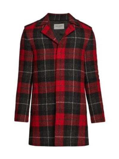 Shop Saint Laurent Plaid Wool-blend Coat In Red Black