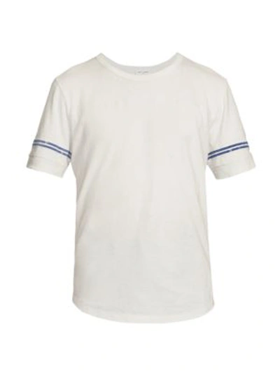 Shop Saint Laurent Decoupe Logo Stripe T-shirt In Dirty Ecru