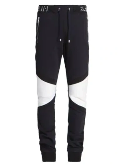 Shop Balmain Multicuts Moto Sweatpants In Marine