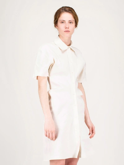 Shop Off-white Linen Drapped Shirt Dress In White