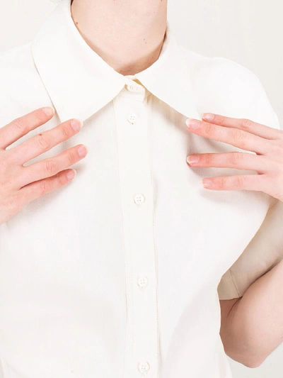 Shop Off-white Linen Drapped Shirt Dress In White