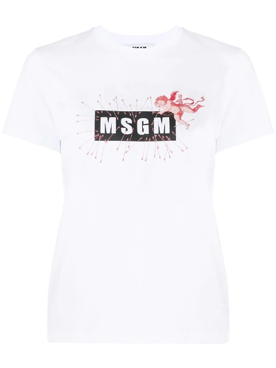 Shop Msgm Cupid Logo Print T-shirt In White