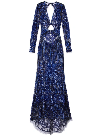 Shop Dundas Cobalt Bugle Bead Art Deco Embellished Dress