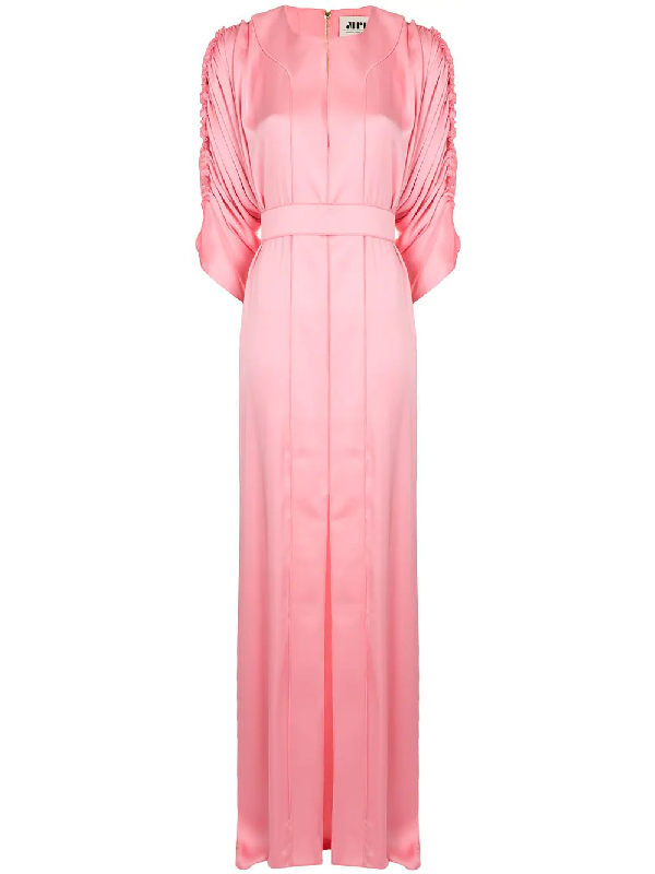 pink ruched maxi dress