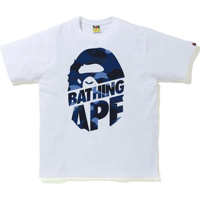 Pre-owned Bape Color Camo Peek Ape Head T-shirt White/navy