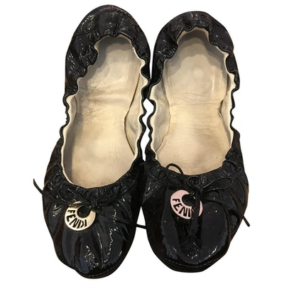 Pre-owned Fendi Black Patent Leather Ballet Flats