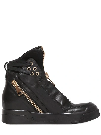 Elena Iachi Zipped Leather High Top Sneakers In Black