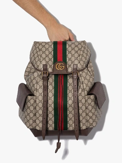 Shop Gucci Monogram Pattern Backpack In Neutrals